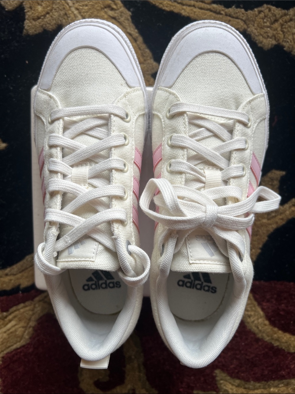 ADIDAS Women’s Bravada 2.0 Platform Canvas Pale Pink White Sneakers Tennis Shoes